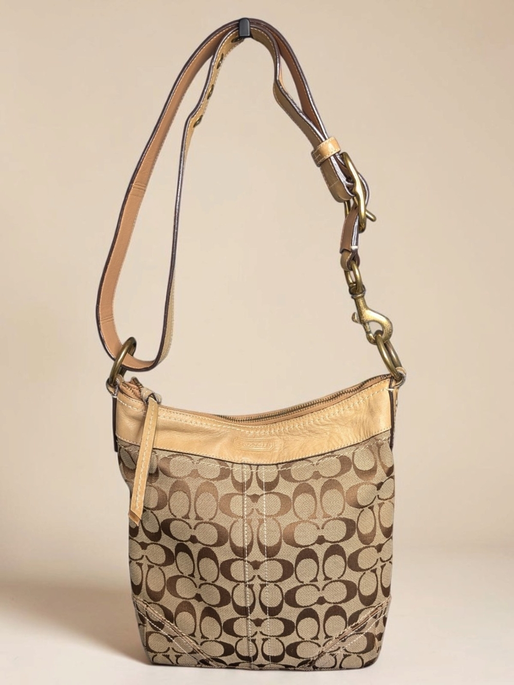 Y2K Coach Legacy Signature Tan Leather And Canvas 2-Way Crossbody
